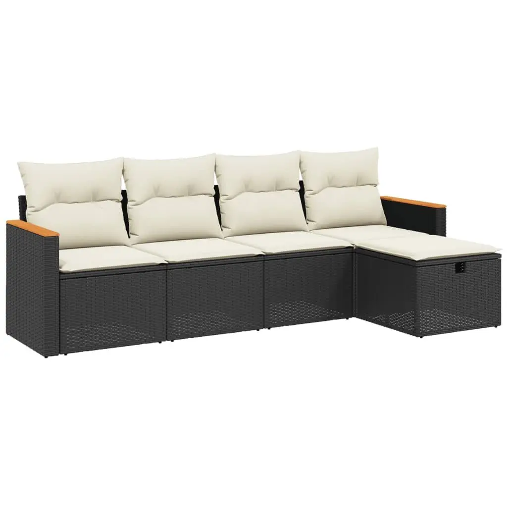 5 Piece Outdoor Garden Sofa Set with Cushions Black Rattan Patio Furniture