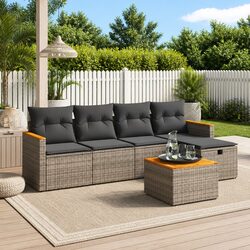 Garden Sofa Set 6 Piece Outdoor Furniture Grey Poly Rattan Patio Sectional