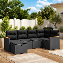 Garden Sofa Set 6 Piece Outdoor Furniture Patio Black Poly Rattan Modular with