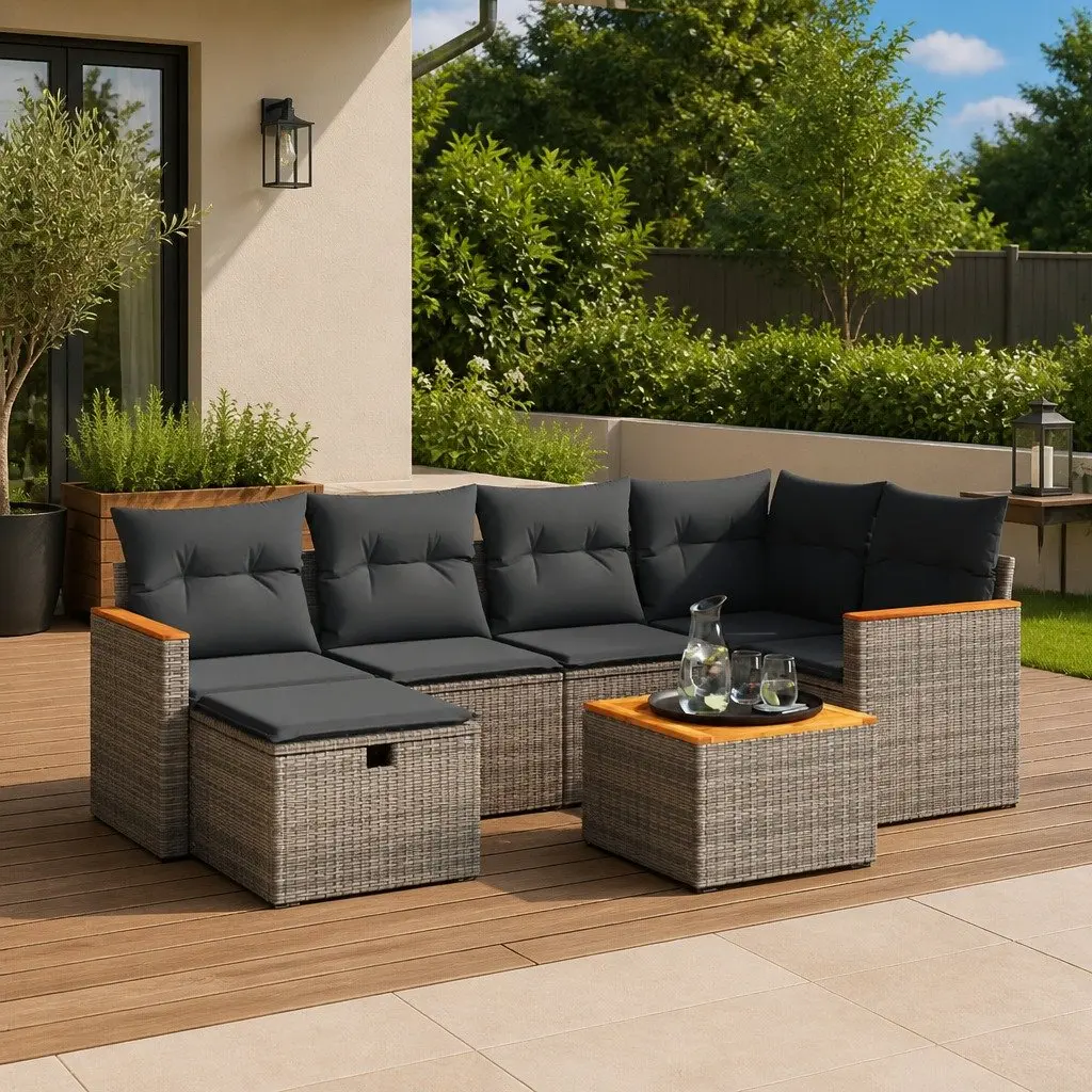 Garden Sofa Set 7 Piece Modular Outdoor Furniture Grey Poly Rattan Lounge