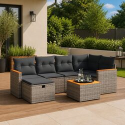Garden Sofa Set 7 Piece Outdoor Furniture Patio Grey Poly Rattan Modular Lounge
