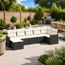 7 Piece Garden Sofa Set with Cushions Black Outdoor Patio Furniture Modular
