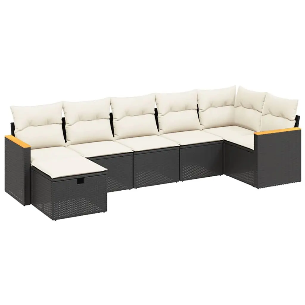 7 Piece Garden Sofa Set with Cushions Black Outdoor Patio Furniture Modular