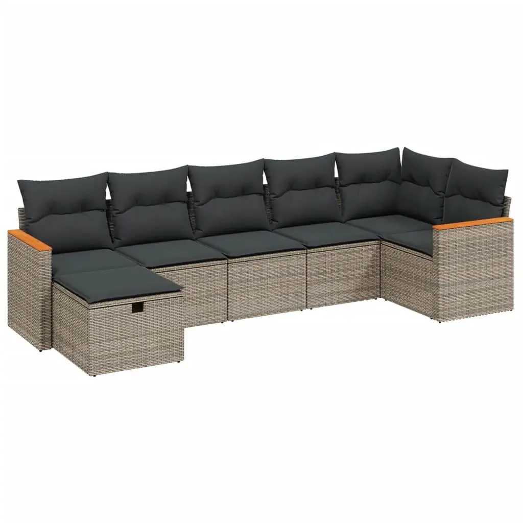 7 Piece Outdoor Garden Sofa Set Grey Rattan Patio Furniture with Cushions