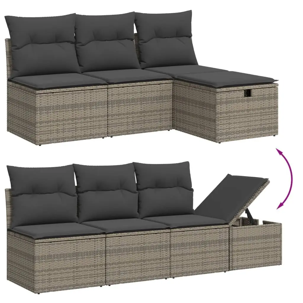 7 Piece Outdoor Garden Sofa Set Grey Rattan Patio Furniture with Cushions