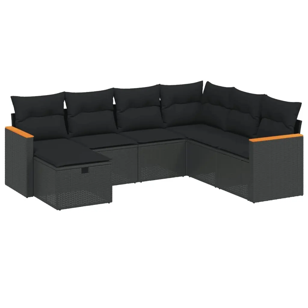7 Piece Garden Sofa Set Outdoor Furniture Black Poly Rattan with Cushions Patio