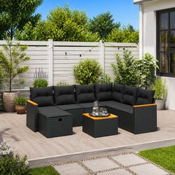 Garden Sofa Set 8 Piece Outdoor Furniture Black Patio Lounge with Cushions
