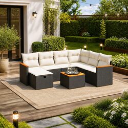 8 Piece Garden Sofa Set with Cushions Black Outdoor Furniture Patio Seating
