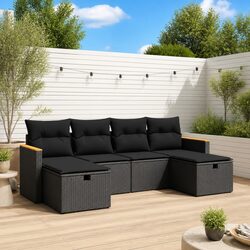 Garden Sofa Set 6 Piece Outdoor Furniture Patio Black Poly Rattan with Cushions