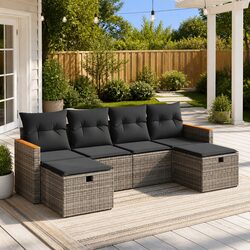 Garden Sofa Set 6 Piece Outdoor Furniture Patio Seating Grey with Cushions