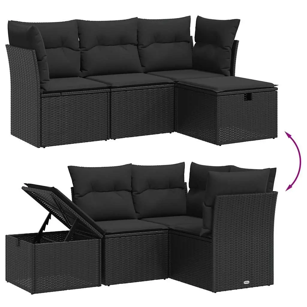 4 Piece Garden Sofa Set Outdoor Patio Furniture with Cushions Black Rattan