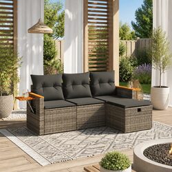 4 Piece Garden Sofa Set with Cushions Grey Outdoor Patio Furniture Modular