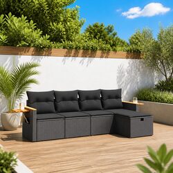 5 Piece Garden Sofa Set with Cushions Black Outdoor Furniture Patio Seating