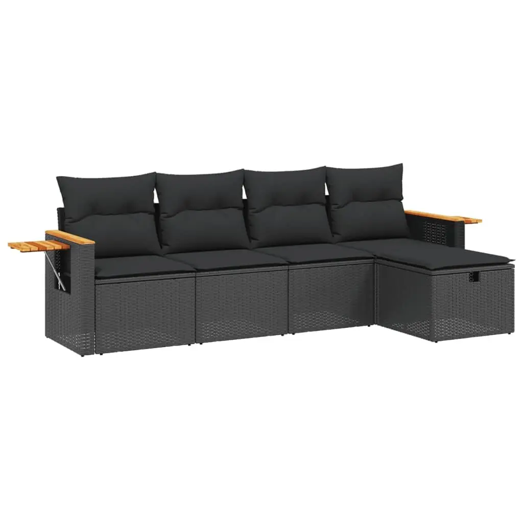 5 Piece Garden Sofa Set with Cushions Black Outdoor Furniture Patio Seating