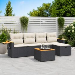 Garden Sofa Set 6 Piece Outdoor Furniture Patio Poly Rattan Black Modular