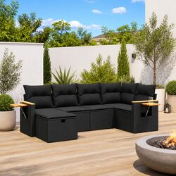 Garden Sofa Set 6 Piece Outdoor Furniture Patio Seating Black Poly Rattan
