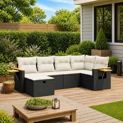 Garden Sofa Set 6 Piece Outdoor Furniture Patio Seating with Cushions Black