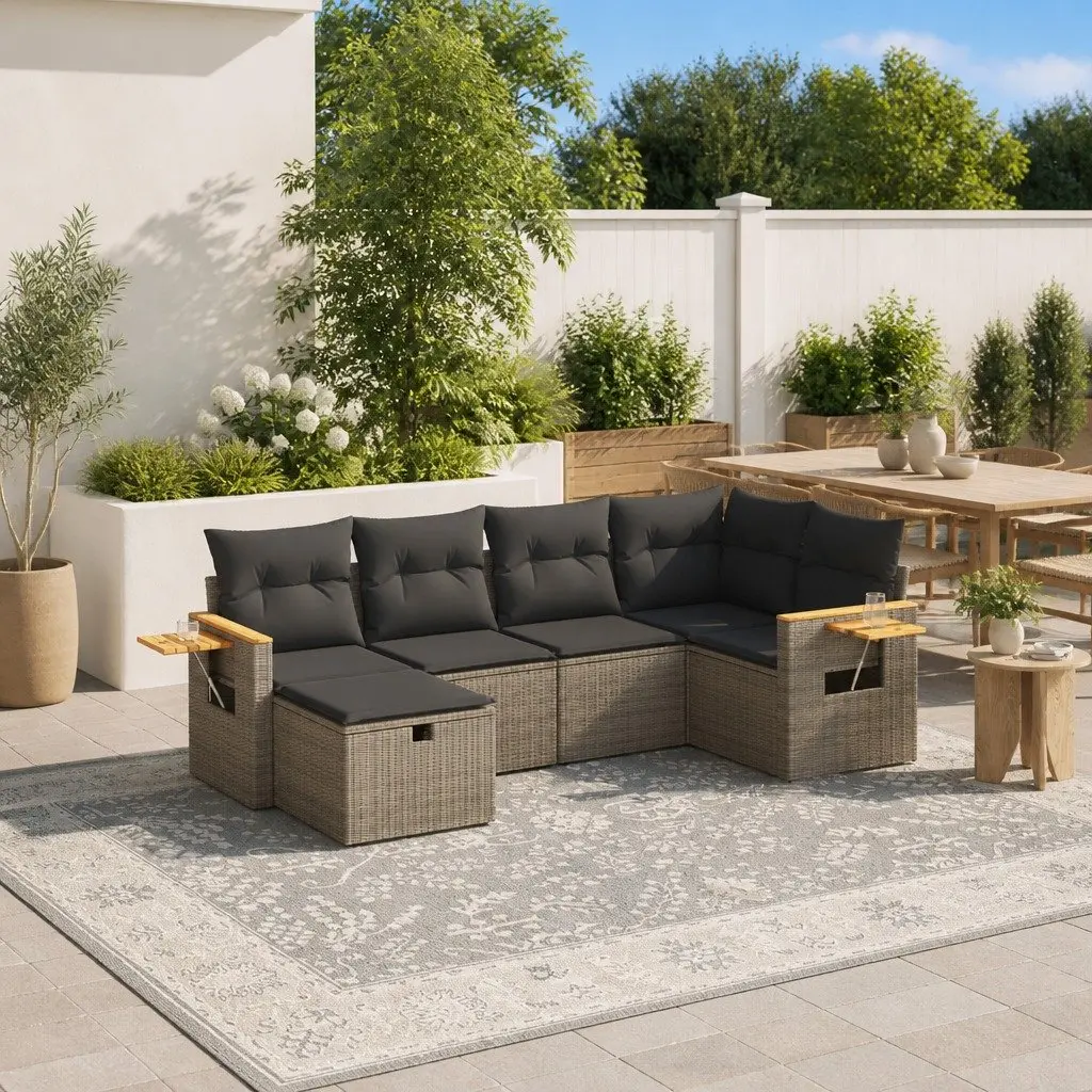 Outdoor Garden Sofa Set 6 Piece Modular Patio Furniture with Cushions Grey