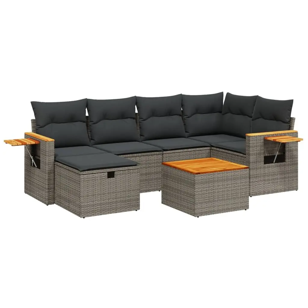 7 Piece Garden Sofa Set with Cushions Grey Poly Rattan Outdoor Furniture Patio