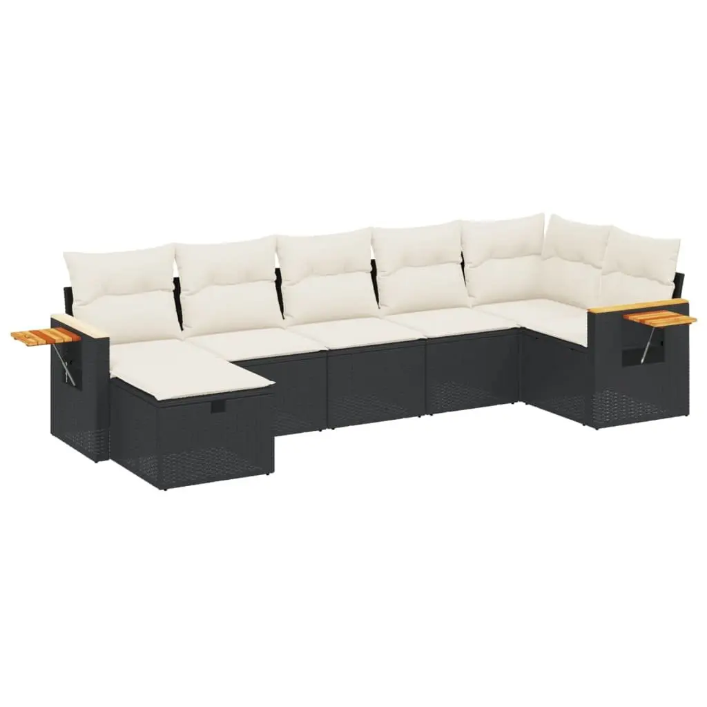 7 Piece Outdoor Garden Sofa Set Black Poly Rattan Furniture with Cushions
