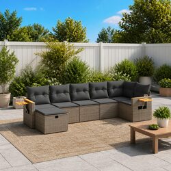7 Piece Garden Sofa Set with Cushions Grey Outdoor Patio Furniture Modular