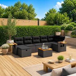 Outdoor Garden Sofa Set 8 Piece Patio Furniture with Cushions Black Modular