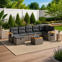 Garden Sofa Set 8 Piece Outdoor Furniture Grey Poly Rattan Patio Lounge with