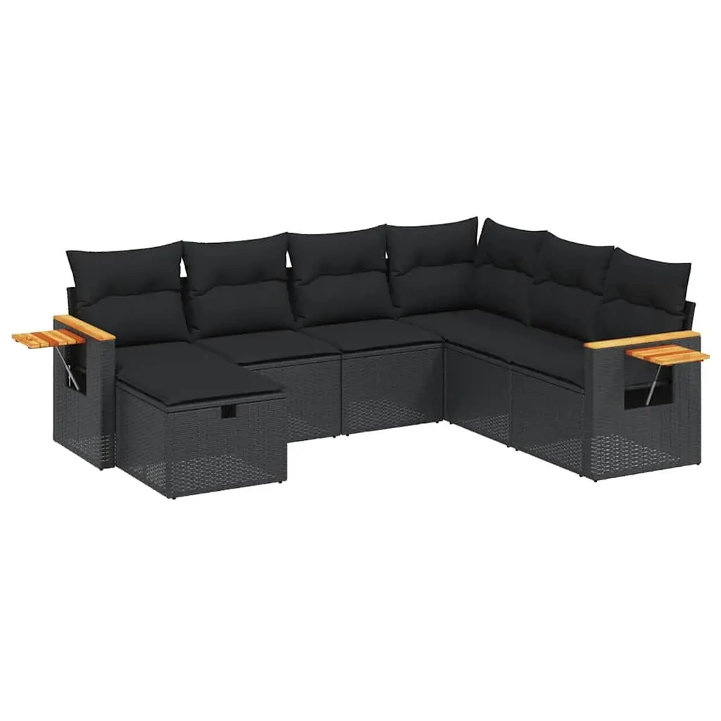 7 Piece Garden Sofa Set Outdoor Patio Furniture with Cushions Black Poly Rattan