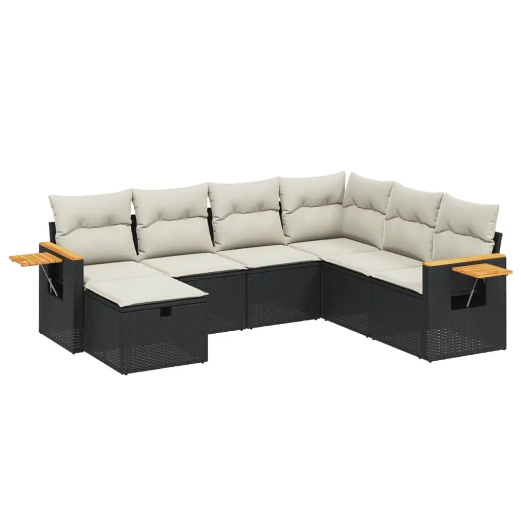 7 Piece Garden Sofa Set Outdoor Furniture Patio Cushions Black Poly Rattan