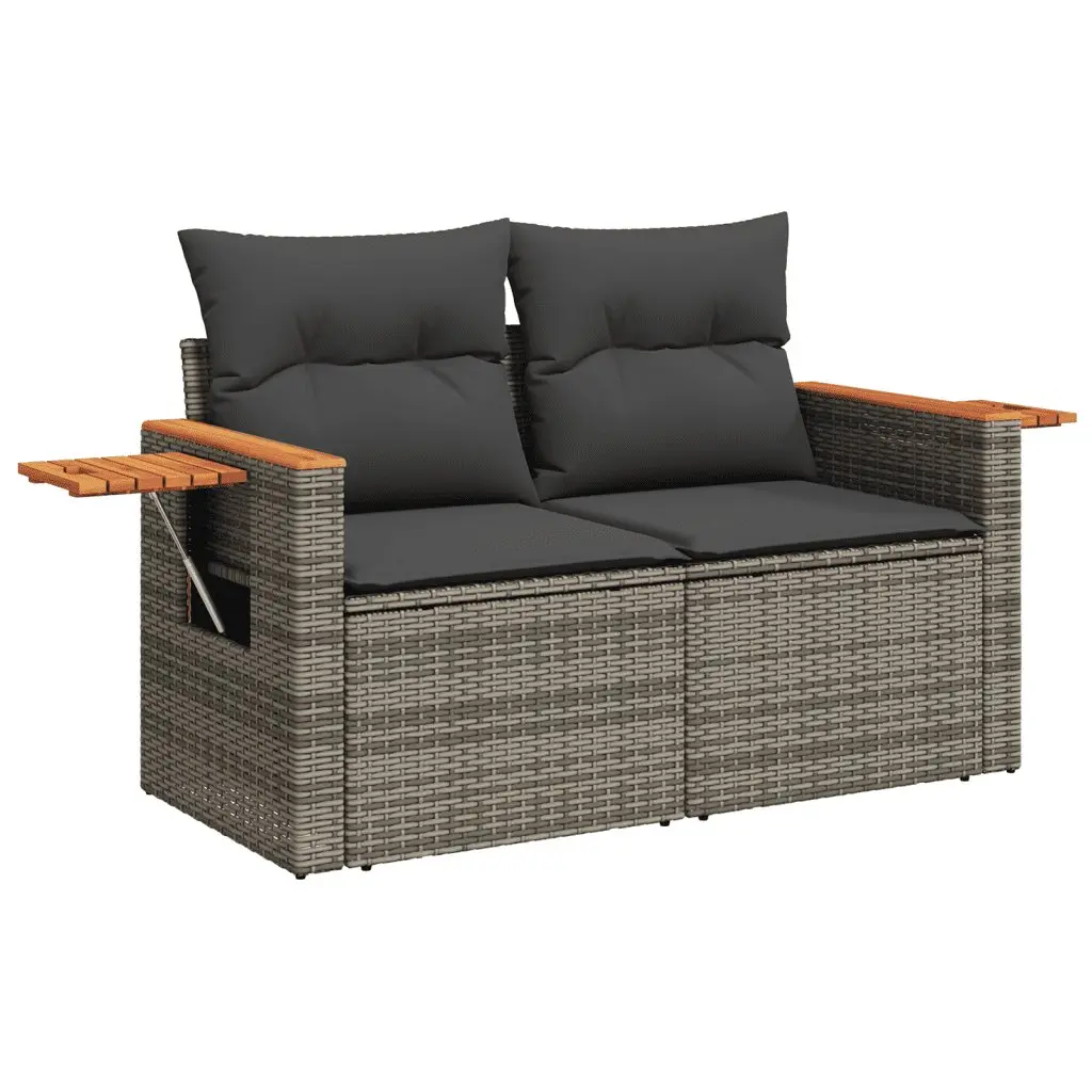 7 Piece Outdoor Garden Sofa Set with Cushions Grey Poly Rattan Patio Furniture