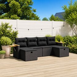 Garden Sofa Set 6 Piece Outdoor Furniture Patio Lounge Black with Cushions