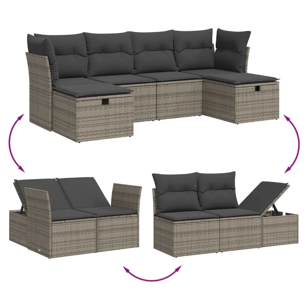 Garden Sofa Set 6 Piece Outdoor Furniture Patio Seating Grey Cushions Modular