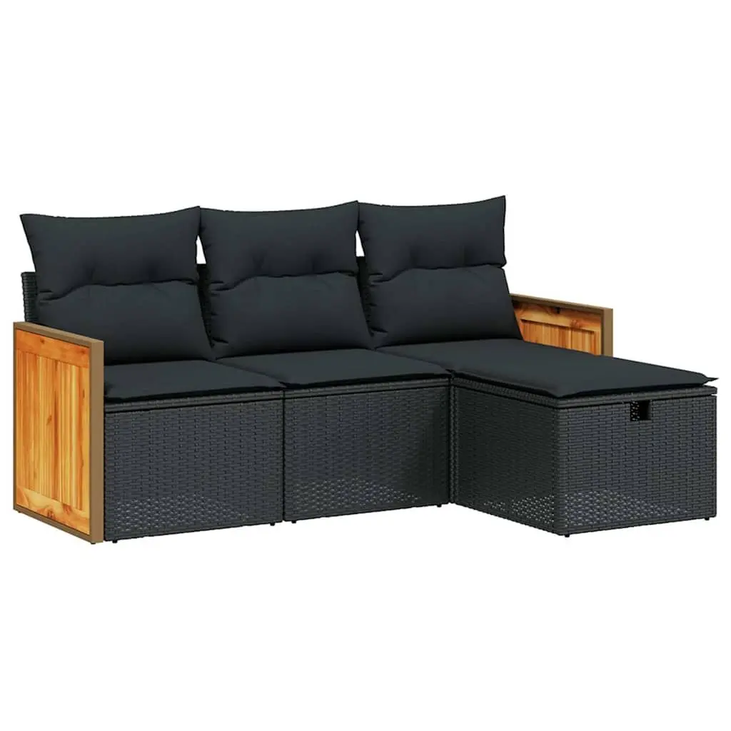 4 Piece Outdoor Garden Sofa Set with Cushions Black Poly Rattan Furniture