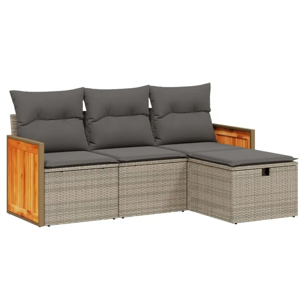4 Piece Garden Sofa Set Outdoor Furniture Grey Cushions Poly Rattan Patio