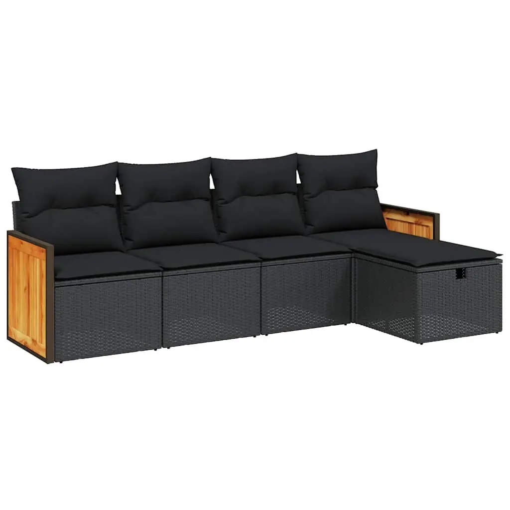 5 Piece Outdoor Garden Sofa Set with Cushions Black Rattan
