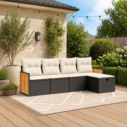 5 Piece Garden Sofa Set Outdoor Furniture Black Poly Rattan with Cushions Patio