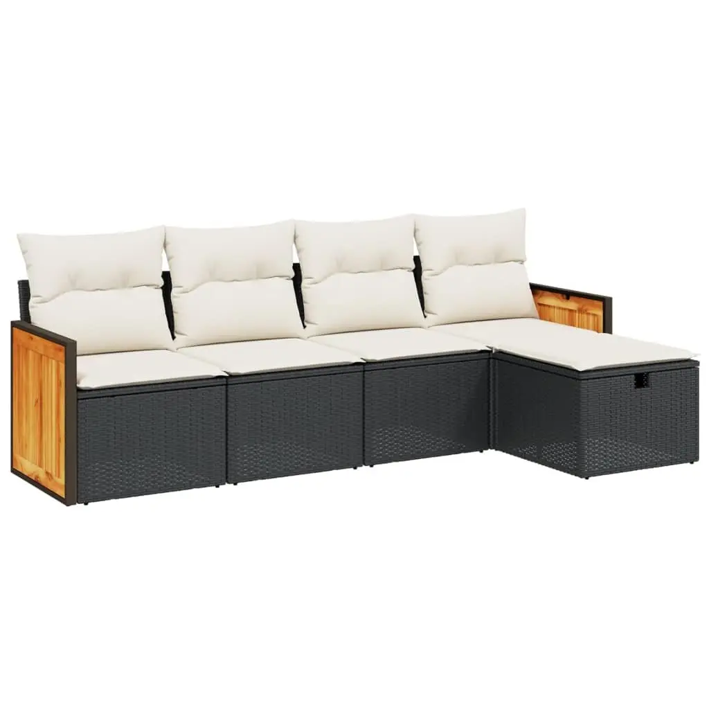 5 Piece Garden Sofa Set Outdoor Furniture Black Poly Rattan with Cushions Patio