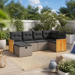 Garden Sofa Set 6 Piece Outdoor Furniture Patio Sectional Grey Cushions Modular