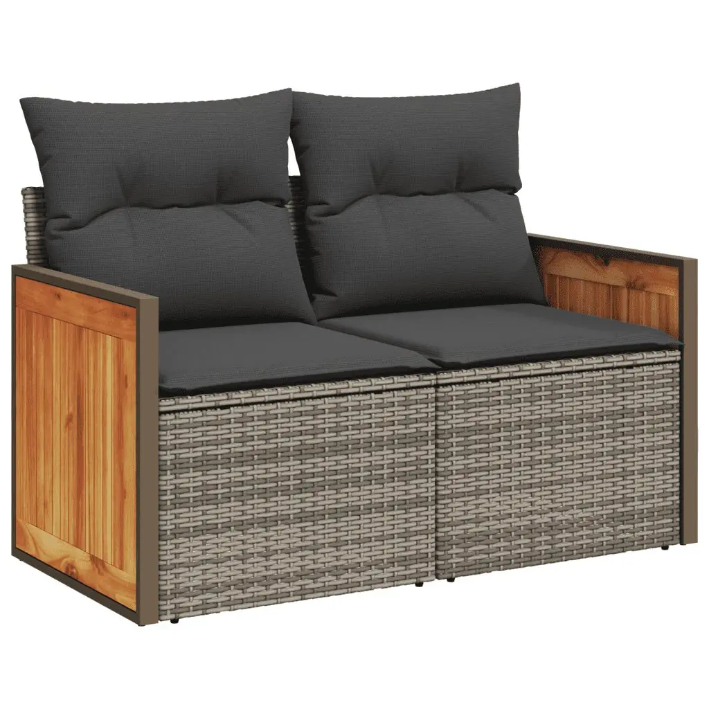 7 Piece Garden Sofa Set Poly Rattan Outdoor Furniture Patio Grey Cushions Table