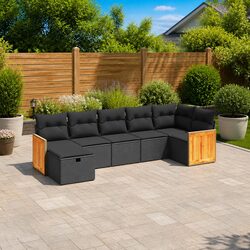 Garden Sofa Set 7 Piece Outdoor Furniture Patio Black Poly Rattan Modular