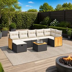 Garden Sofa Set 8 Piece Outdoor Furniture Black Poly Rattan Patio Lounge