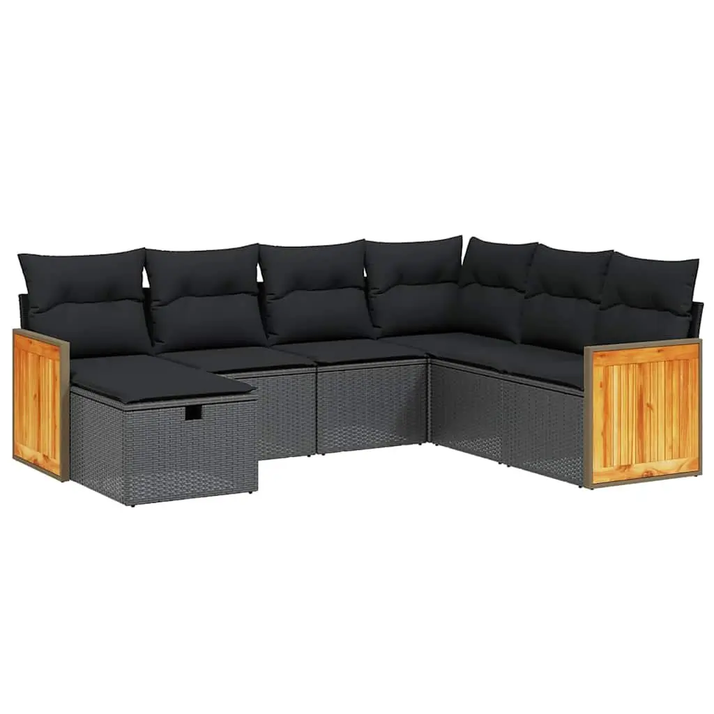 7 Piece Garden Sofa Set with Cushions Black Poly Rattan Modular Outdoor