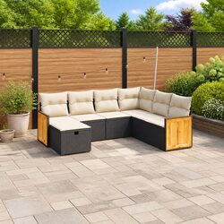 7 Piece Garden Sofa Set with Cushions Black Outdoor Patio Furniture Modular