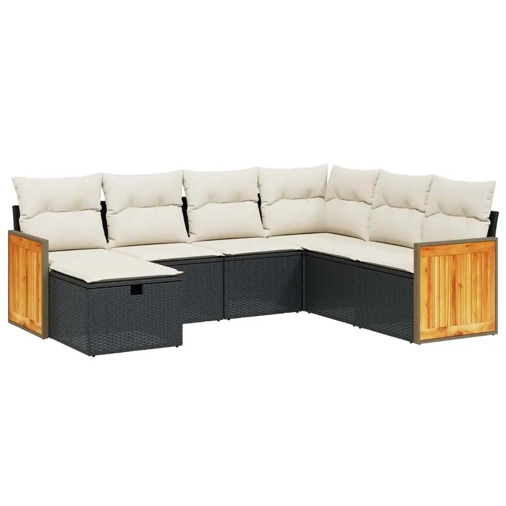 7 Piece Garden Sofa Set with Cushions Black Outdoor Patio Furniture Modular