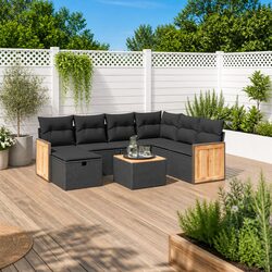 Garden Sofa Set 8 Piece Outdoor Furniture Black Poly Rattan Patio Lounge Modular