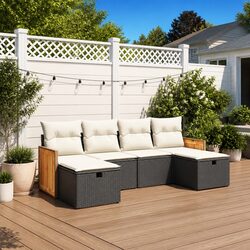 6 Piece Garden Sofa Set Outdoor Patio Furniture with Cushions Black Poly Rattan