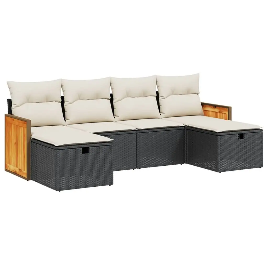6 Piece Garden Sofa Set Outdoor Patio Furniture with Cushions Black Poly Rattan