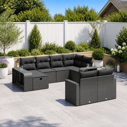 Garden Sofa Set 10 Piece Outdoor Patio Furniture Black Poly Rattan Modular