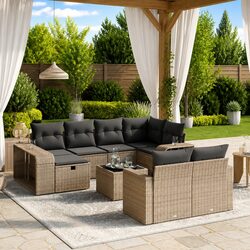 Garden Sofa Set 11 Piece Grey Poly Rattan Patio Furniture Outdoor Lounge