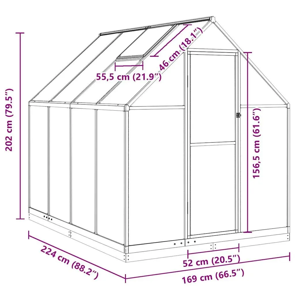 Greenhouse with Base Frame Silver 224x169x202cm Walk-in Garden Polycarbonate